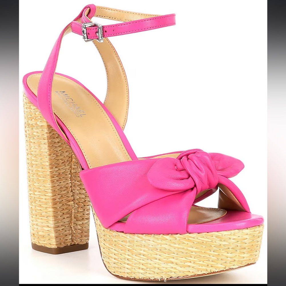 NEW Michael Kors SADIE Pink Leather Bow Platform Sandals NWT